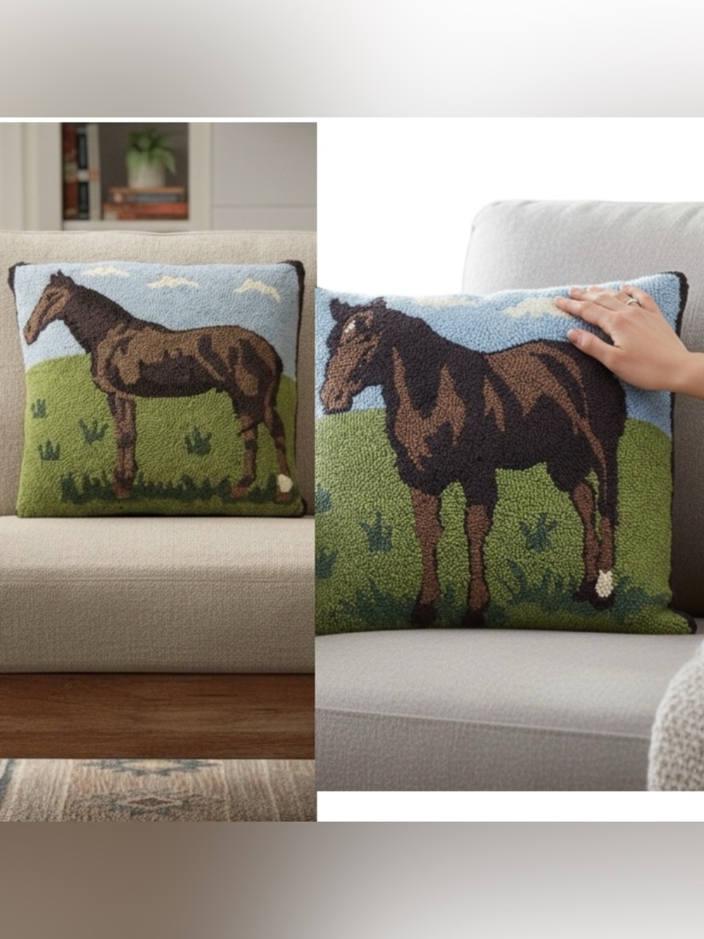 Equestrian Horse 18x18 Accent Pillows Hook Wool Farmhouse Western Vintage Money